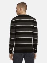 Pleteni pulover na velike pruge s okruglim izrezom